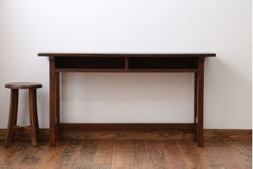 アンティーク家具　アンティーク　天板ナラ材の薄型テーブル(5)