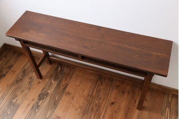 アンティーク家具　アンティーク　天板ナラ材の薄型テーブル(5)