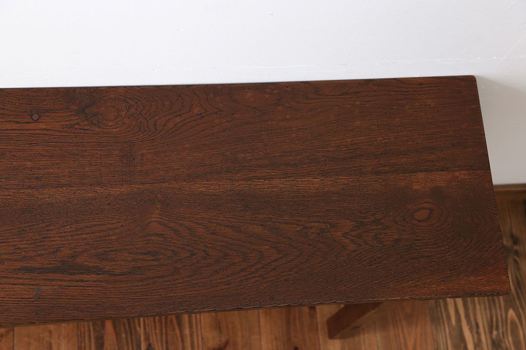 アンティーク家具　アンティーク　天板ナラ材の薄型テーブル(5)