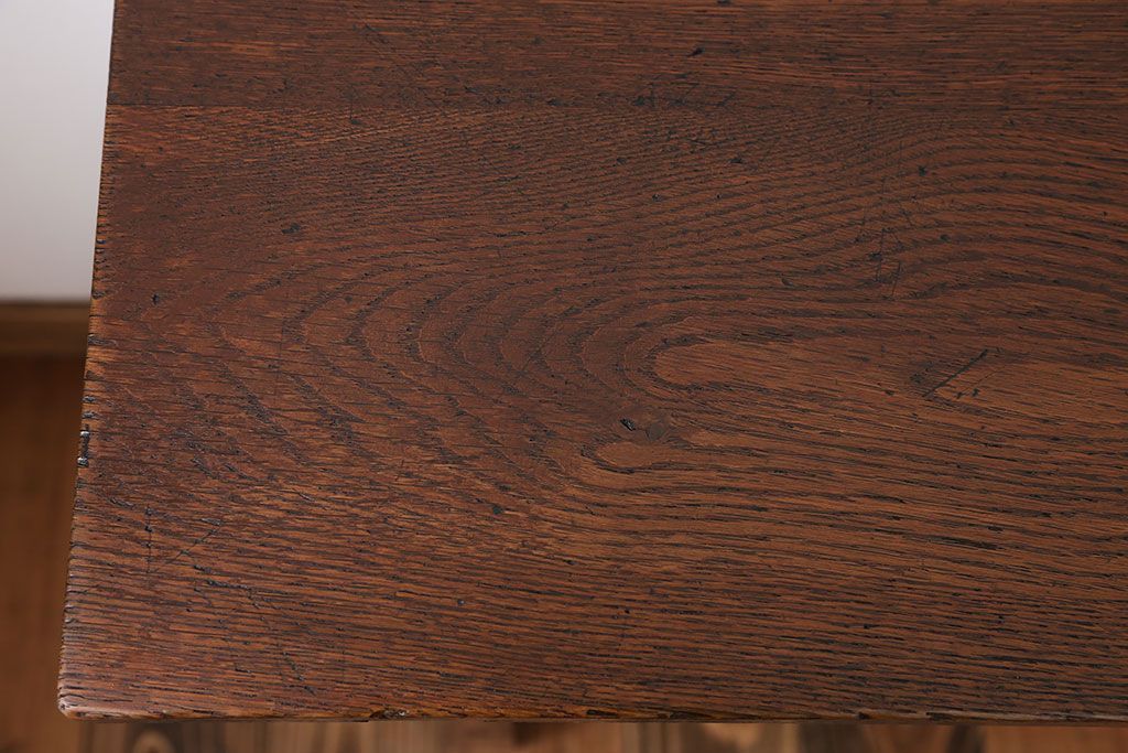 アンティーク家具　アンティーク　天板ナラ材の薄型テーブル(5)