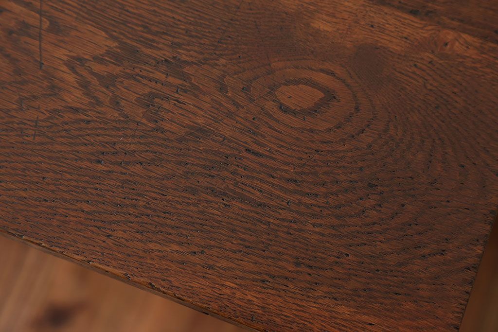 アンティーク家具　アンティーク　天板ナラ材の薄型テーブル(5)