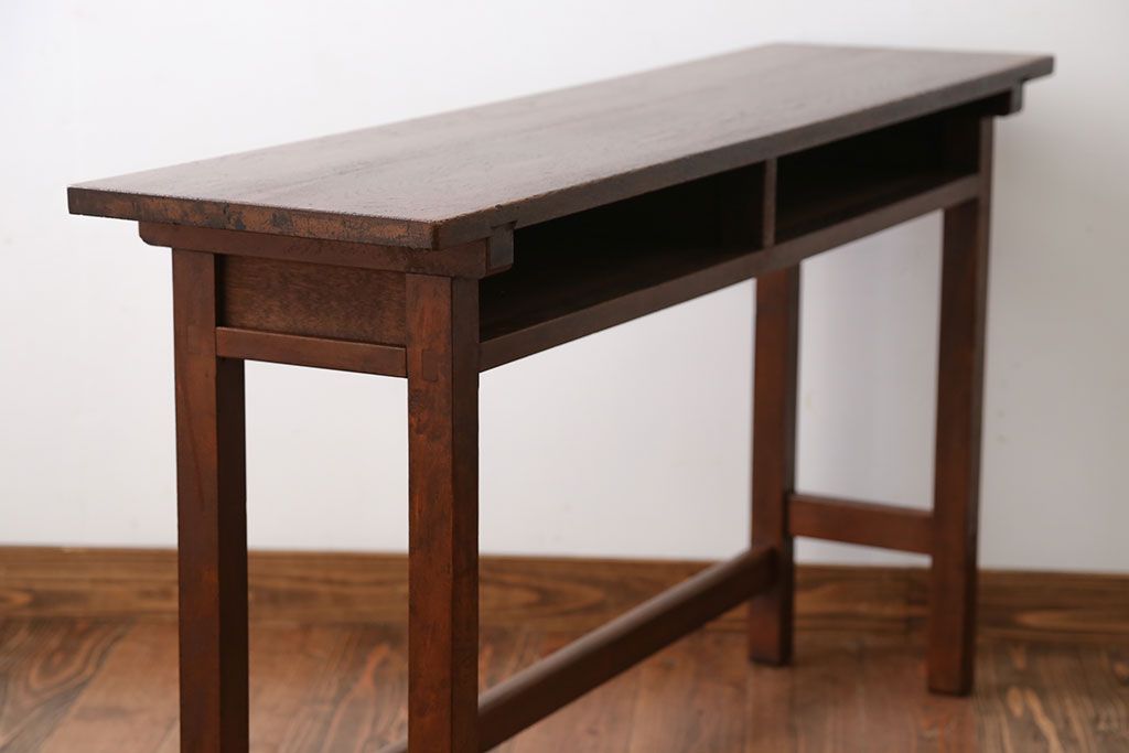 アンティーク家具　アンティーク　天板ナラ材の薄型テーブル(5)
