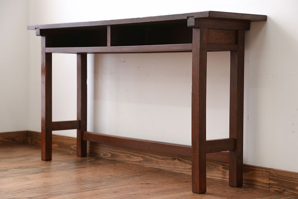 アンティーク家具　アンティーク　天板ナラ材の薄型テーブル(5)