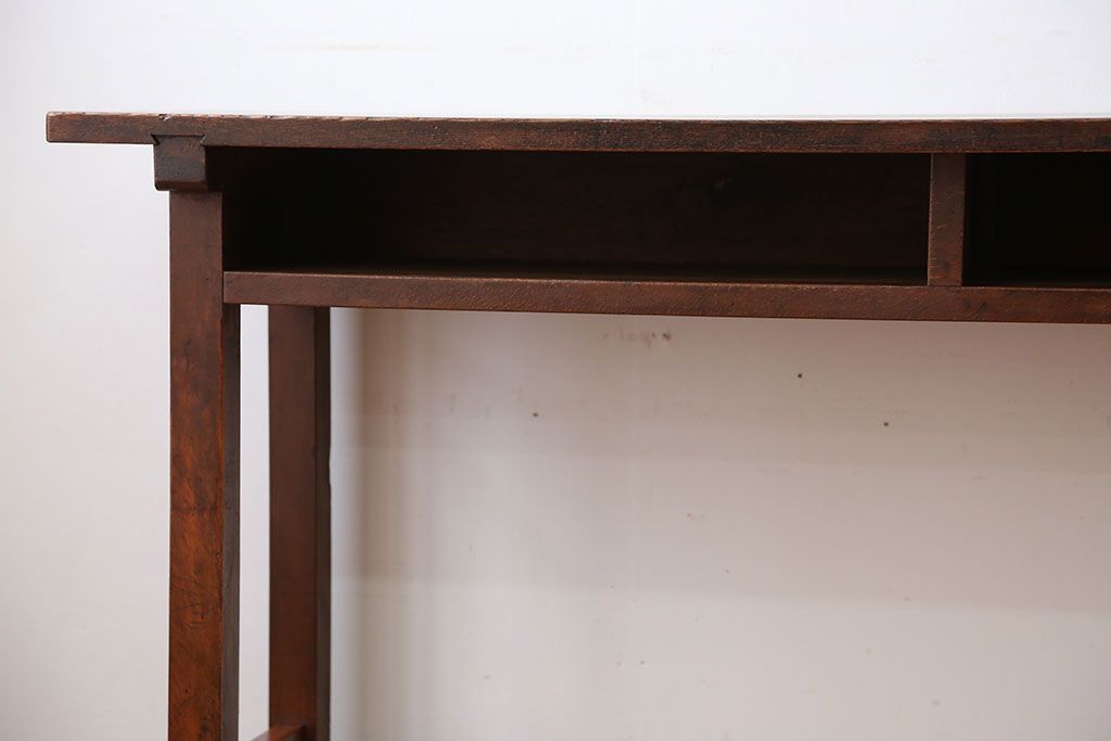 アンティーク家具　アンティーク　天板ナラ材の薄型テーブル(5)