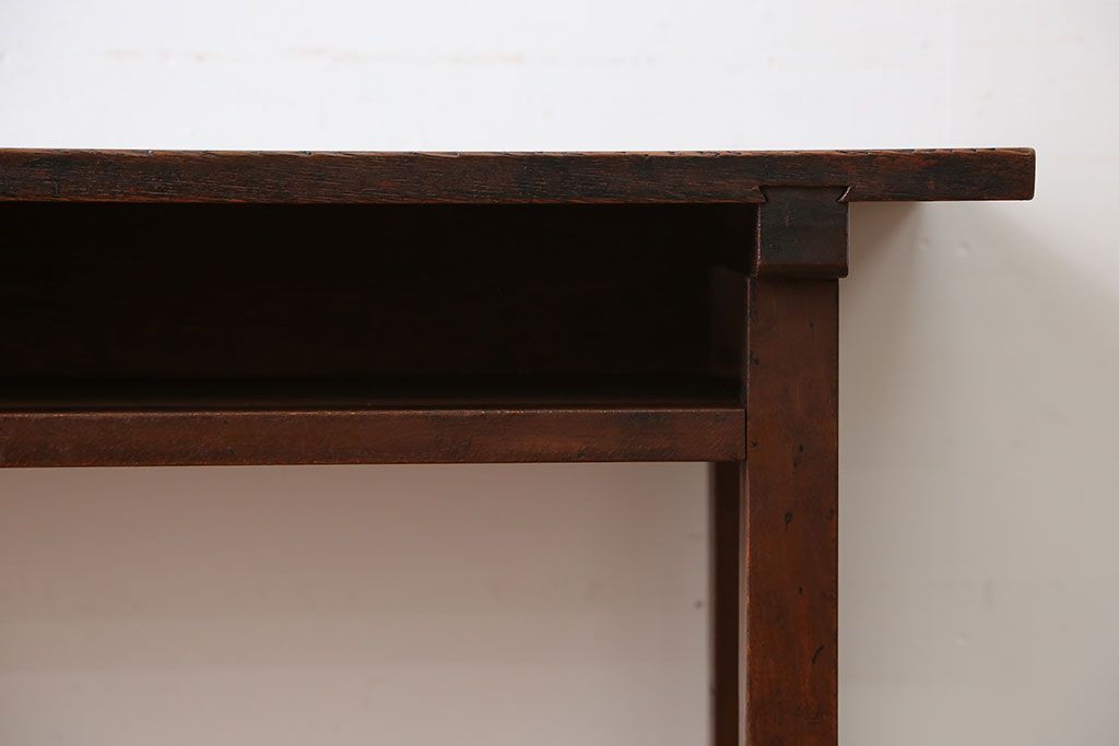 アンティーク家具　アンティーク　天板ナラ材の薄型テーブル(5)