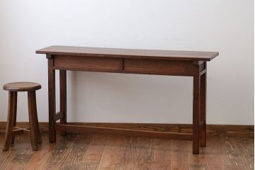 アンティーク家具　アンティーク　天板ナラ材の薄型テーブル(5)