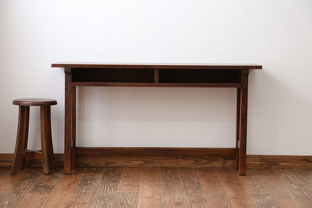 アンティーク家具　アンティーク　天板ナラ材の薄型テーブル(6)