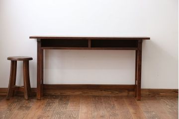 アンティーク家具　アンティーク　天板ナラ材の薄型テーブル(6)