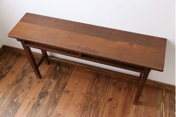 アンティーク家具　アンティーク　天板ナラ材の薄型テーブル(6)