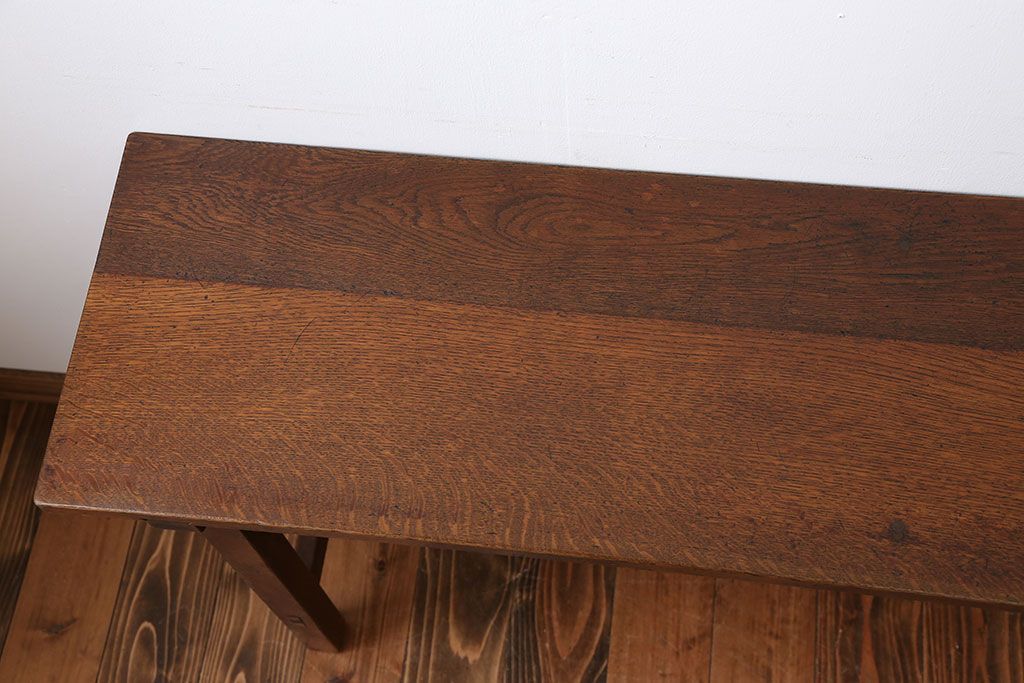 アンティーク家具　アンティーク　天板ナラ材の薄型テーブル(6)