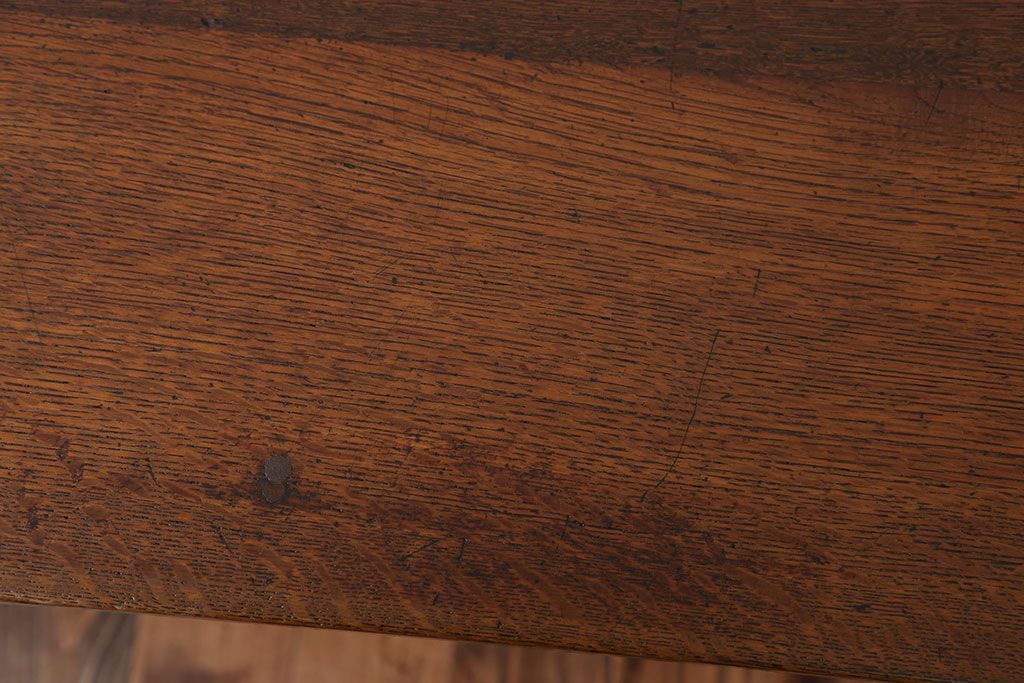 アンティーク家具　アンティーク　天板ナラ材の薄型テーブル(6)