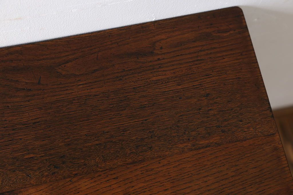 アンティーク家具　アンティーク　天板ナラ材の薄型テーブル(6)