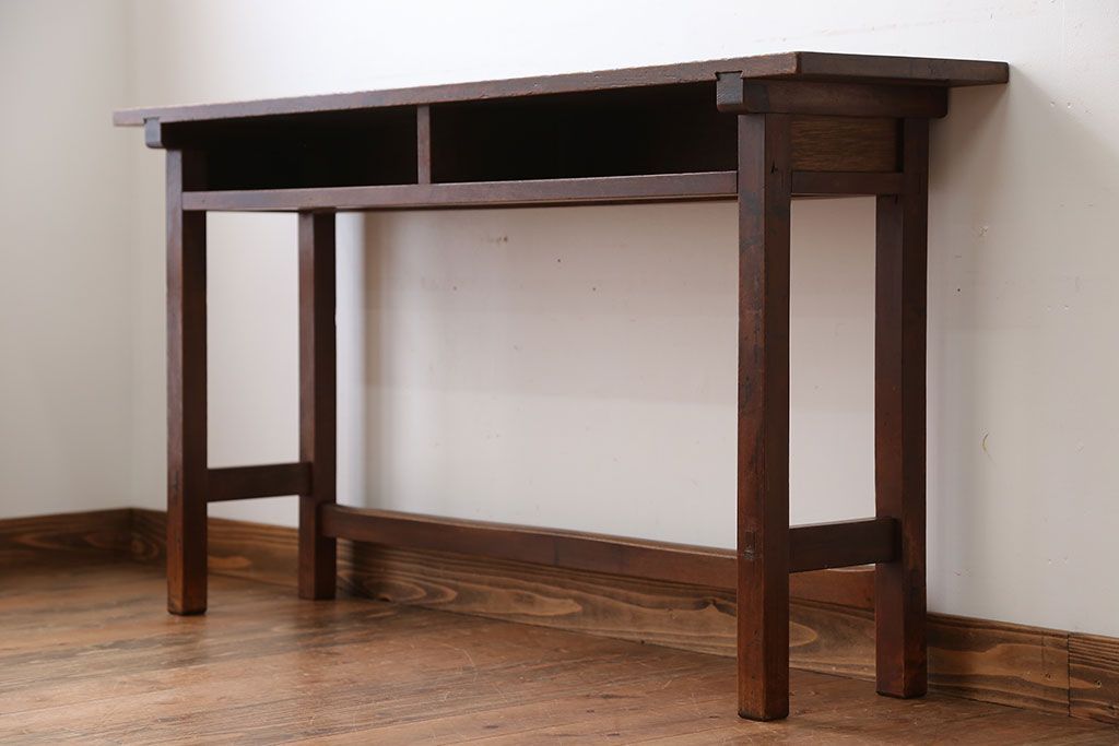 アンティーク家具　アンティーク　天板ナラ材の薄型テーブル(6)