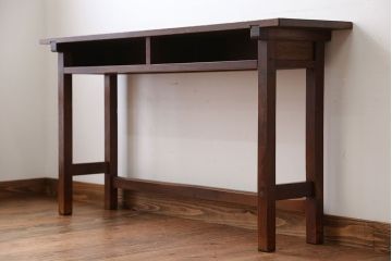 アンティーク家具　アンティーク　天板ナラ材の薄型テーブル(6)