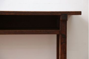 アンティーク家具　アンティーク　天板ナラ材の薄型テーブル(6)