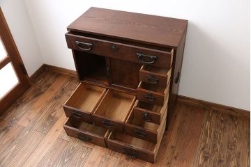 アンティーク家具　古民具・骨董　三方欅材の帳場箪笥