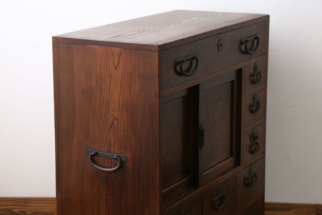 アンティーク家具　古民具・骨董　三方欅材の帳場箪笥