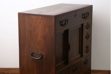 アンティーク家具　古民具・骨董　三方欅材の帳場箪笥