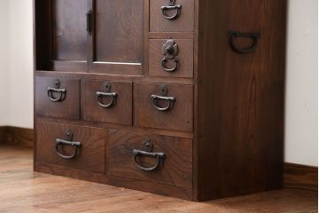 アンティーク家具　古民具・骨董　三方欅材の帳場箪笥