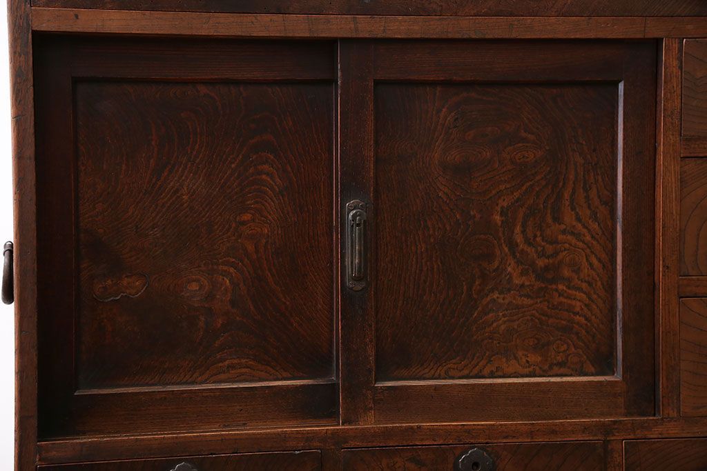 アンティーク家具　古民具・骨董　三方欅材の帳場箪笥