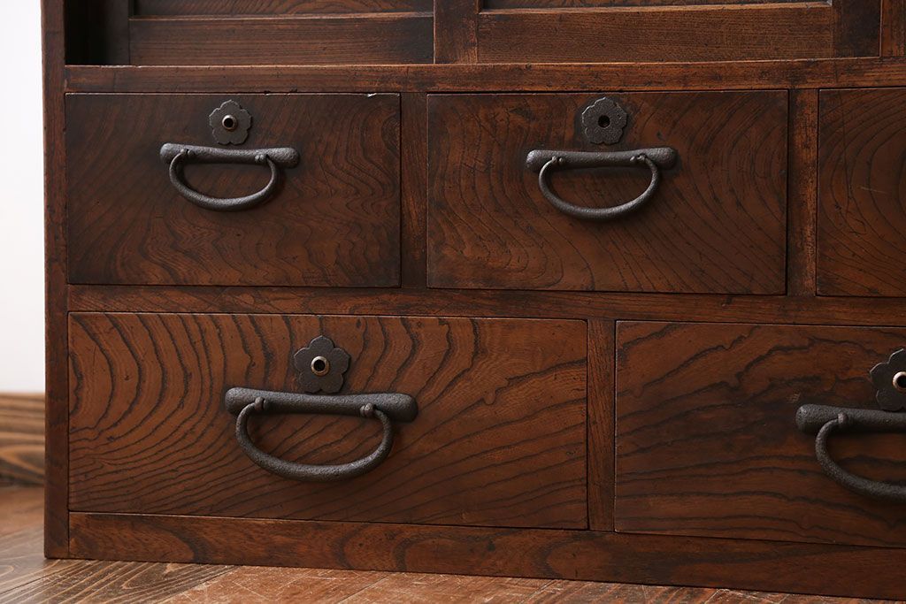 アンティーク家具　古民具・骨董　三方欅材の帳場箪笥