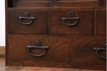 アンティーク家具　古民具・骨董　三方欅材の帳場箪笥