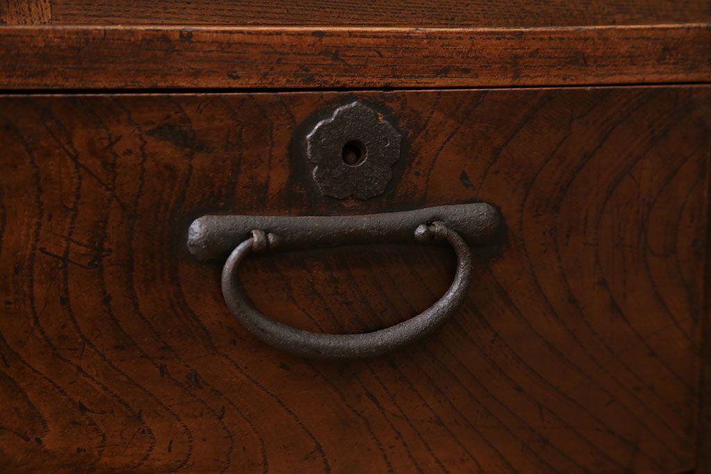 アンティーク家具　古民具・骨董　三方欅材の帳場箪笥