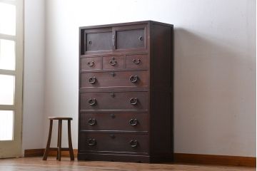 アンティーク家具　アンティーク　前面欅材の和風なチェスト