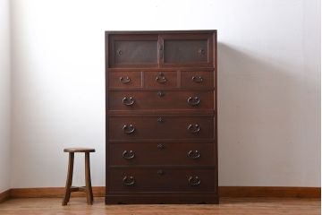 アンティーク家具　アンティーク　前面欅材の和風なチェスト