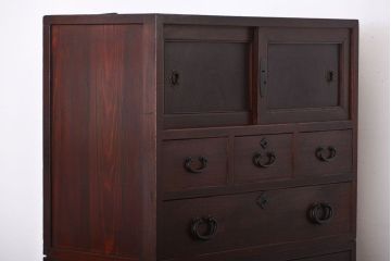 アンティーク家具　アンティーク　前面欅材の和風なチェスト