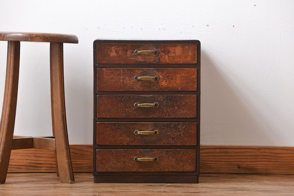 レトロ家具　昭和レトロ　古い木製のシャビーな小引き出し