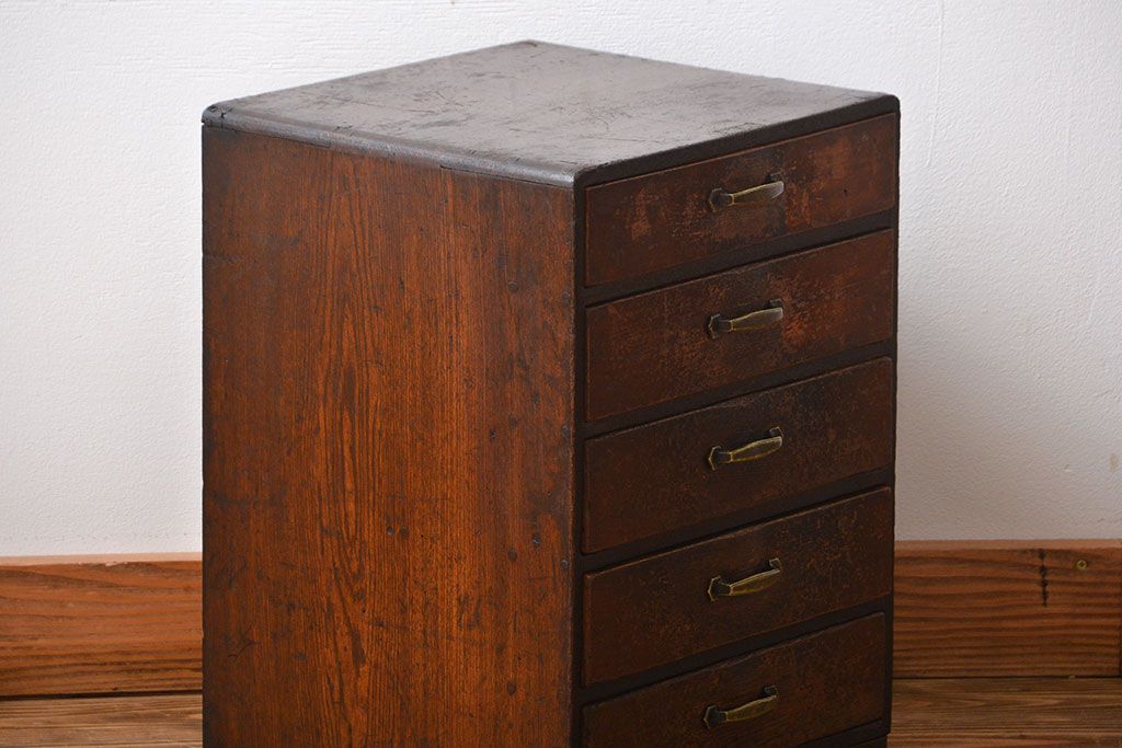 レトロ家具　昭和レトロ　古い木製のシャビーな小引き出し