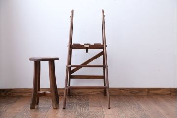 アンティーク雑貨　イギリスアンティーク　古い木製の折り畳み式ステップラダー(2)