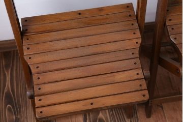 アンティーク家具　イギリスアンティーク　古い木製のフォールディングチェア2脚セット(1)