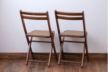 アンティーク家具　イギリスアンティーク　古い木製のフォールディングチェア2脚セット(1)