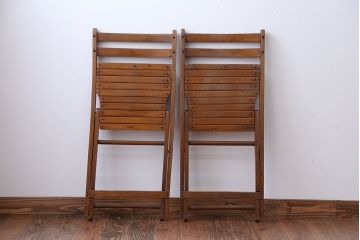 アンティーク家具　イギリスアンティーク　古い木製のフォールディングチェア2脚セット(1)