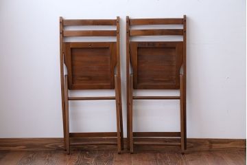 アンティーク家具　イギリスアンティーク　古い木製のフォールディングチェア2脚セット(1)