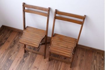 アンティーク家具　イギリスアンティーク　古い木製のフォールディングチェア2脚セット(2)