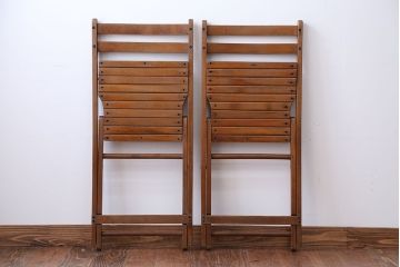 アンティーク家具　イギリスアンティーク　古い木製のフォールディングチェア2脚セット(2)