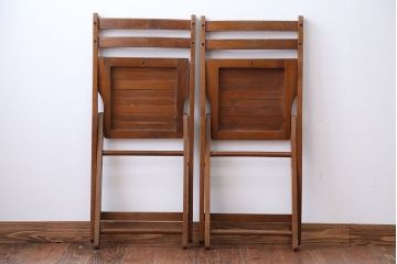 アンティーク家具　イギリスアンティーク　古い木製のフォールディングチェア2脚セット(2)