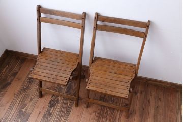 アンティーク家具　イギリスアンティーク　古い木製のフォールディングチェア2脚セット(3)