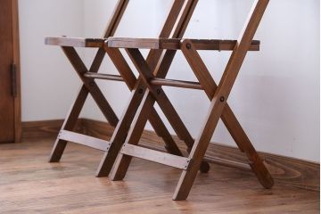 アンティーク家具　イギリスアンティーク　古い木製のフォールディングチェア2脚セット(3)