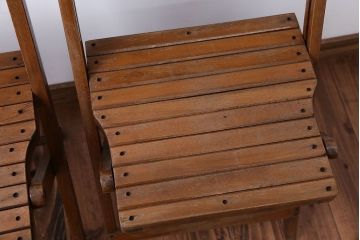 アンティーク家具　イギリスアンティーク　古い木製のフォールディングチェア2脚セット(3)