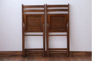 アンティーク家具　イギリスアンティーク　古い木製のフォールディングチェア2脚セット(3)