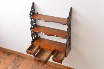 アンティーク家具　イギリスアンティーク　3杯引き出し付きウォールシェルフ