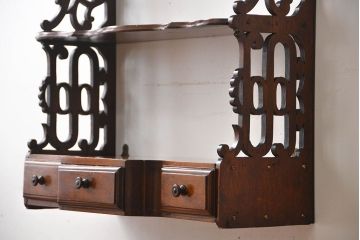 アンティーク家具　イギリスアンティーク　3杯引き出し付きウォールシェルフ