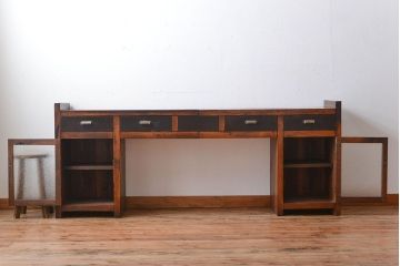 アンティーク家具　アンティーク　特大!古い木製のダイヤガラス入りカウンターテーブル