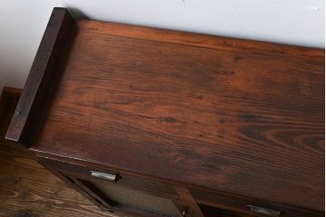 アンティーク家具　アンティーク　特大!古い木製のダイヤガラス入りカウンターテーブル