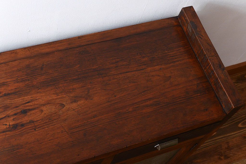 アンティーク家具　アンティーク　特大!古い木製のダイヤガラス入りカウンターテーブル