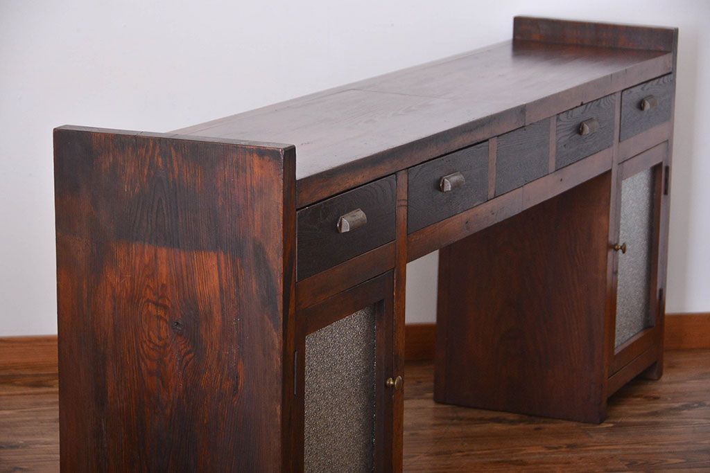 アンティーク家具　アンティーク　特大!古い木製のダイヤガラス入りカウンターテーブル